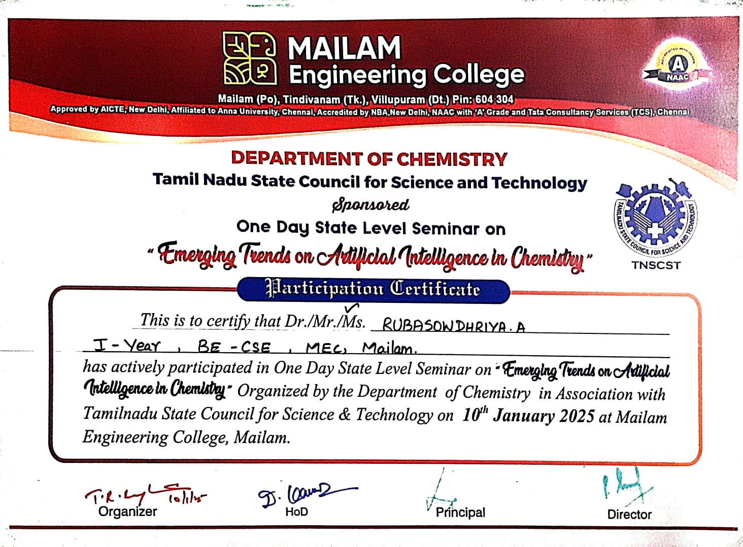 state level seminar Certificate